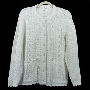 Wintuk Women Size M Cardigan White Vintage Orlon Acrylic Button Front‎ Pockets